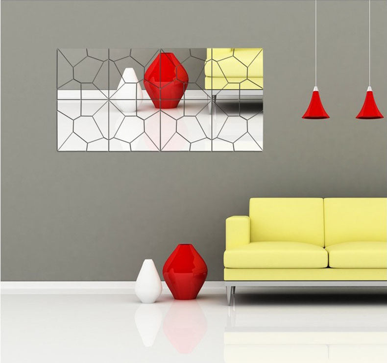 Home Decoration Geometric Puzzle Combination Mirror Wall Stickers Bedside Ice Crack