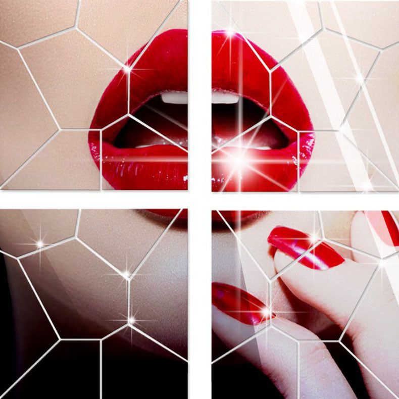 Home Decoration Geometric Puzzle Combination Mirror Wall Stickers Bedside Ice Crack