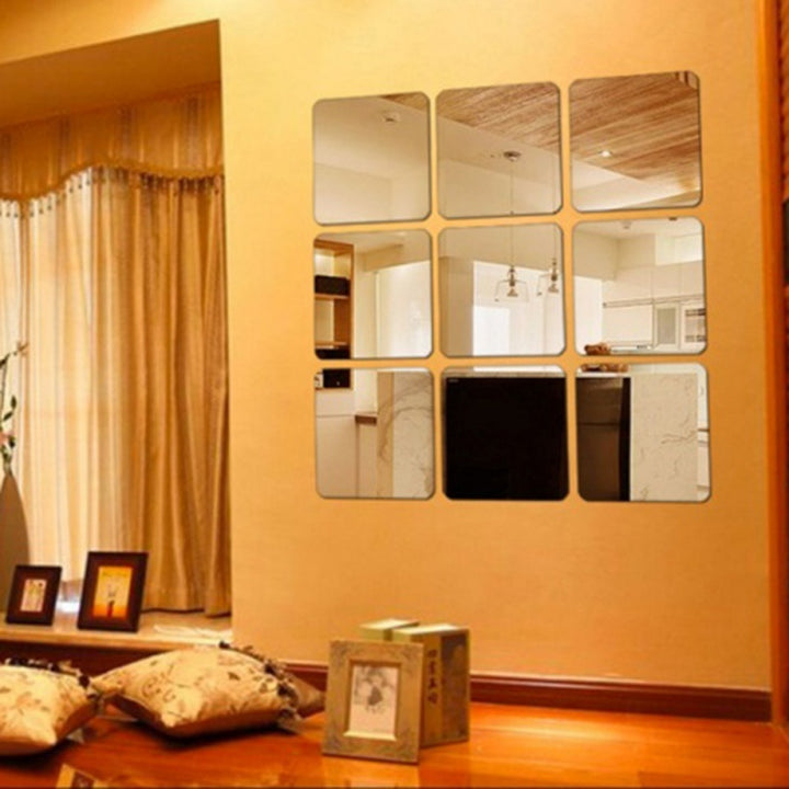 6Pcs Square Mirror Tile Wall Ers 3D Decal Mosaic Home Room D