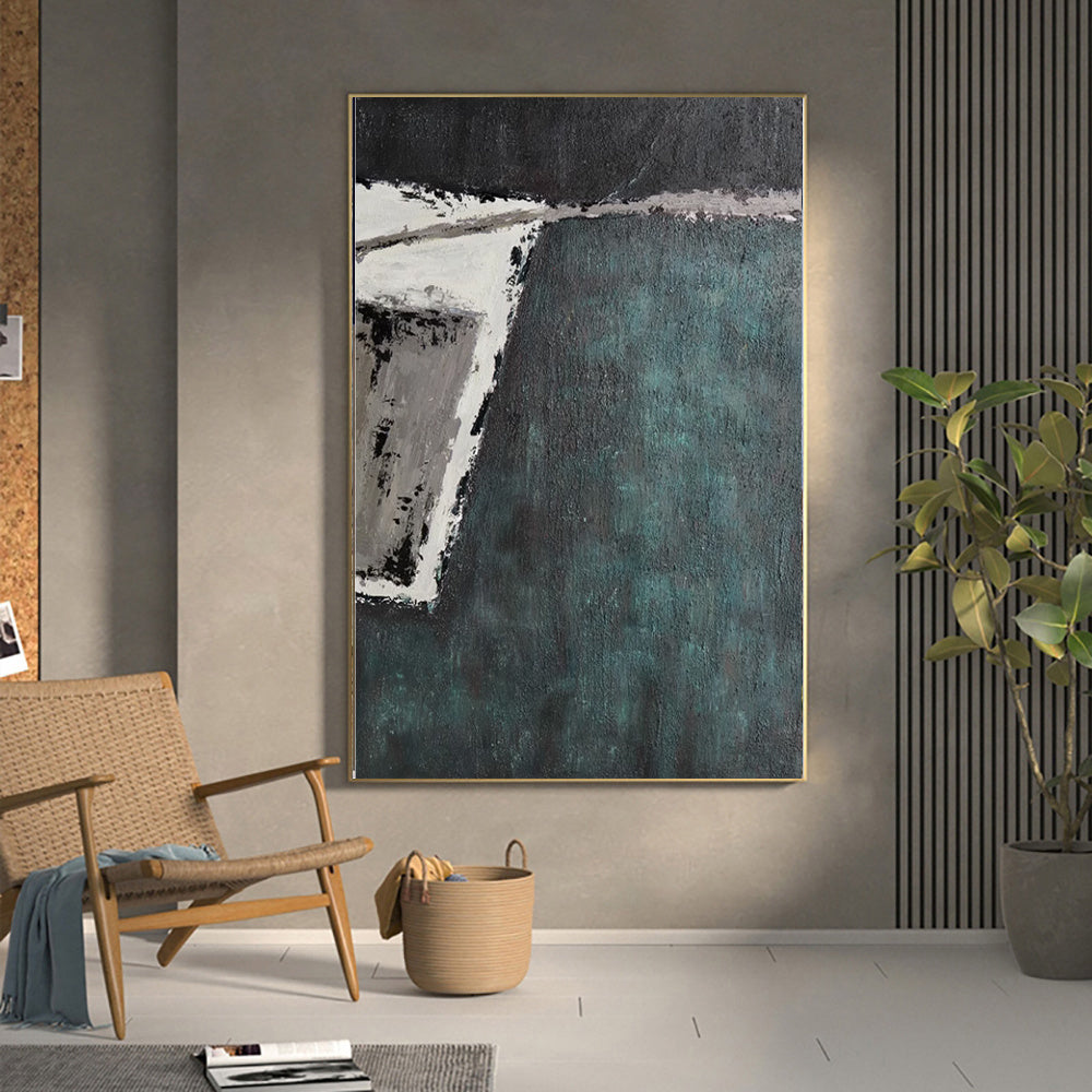 Large Abstract Handmade Painting Retro Green Texture Abstract Wall Art  Wabi-sabi Modern Home Living Room Decor