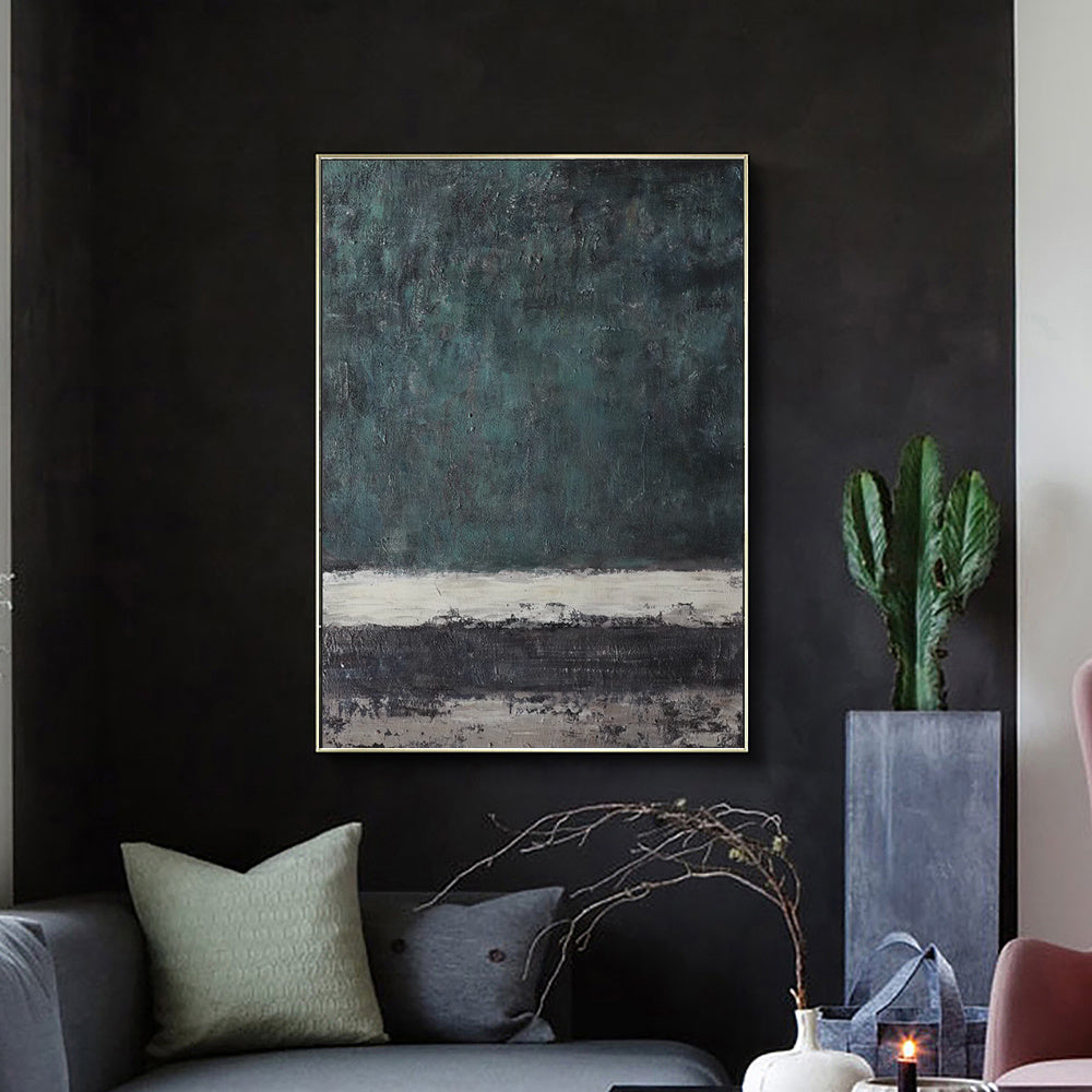 Large Abstract Handmade Painting Retro Green Texture Abstract Wall Art  Wabi-sabi Modern Home Living Room Decor