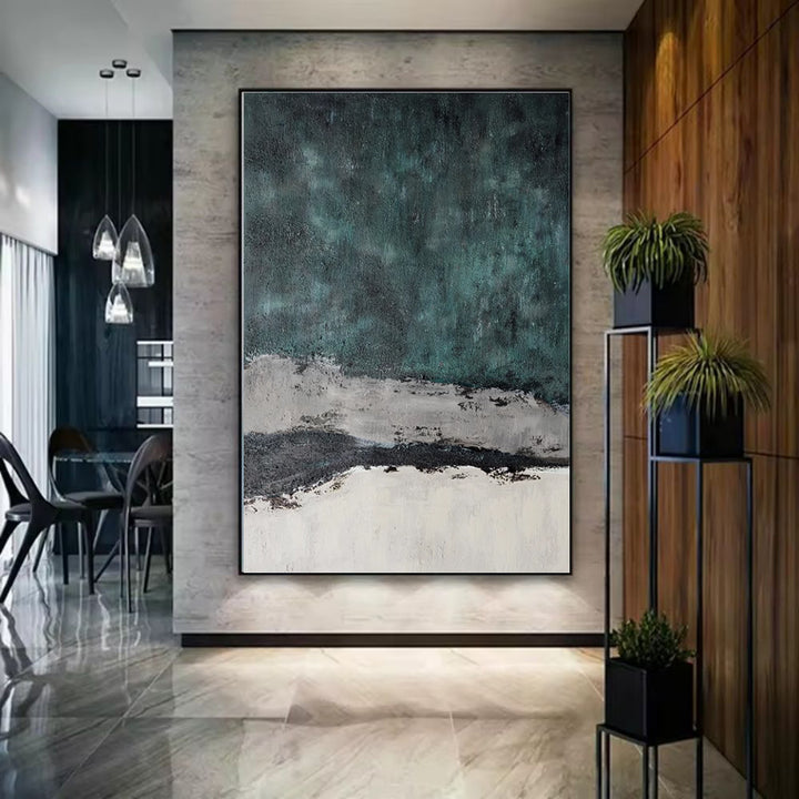 Large Abstract Handmade Painting Retro Green Texture Abstract Wall Art  Wabi-sabi Modern Home Living Room Decor