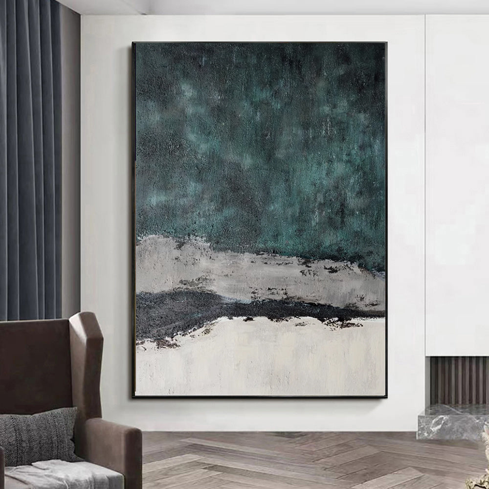 Large Abstract Handmade Painting Retro Green Texture Abstract Wall Art  Wabi-sabi Modern Home Living Room Decor