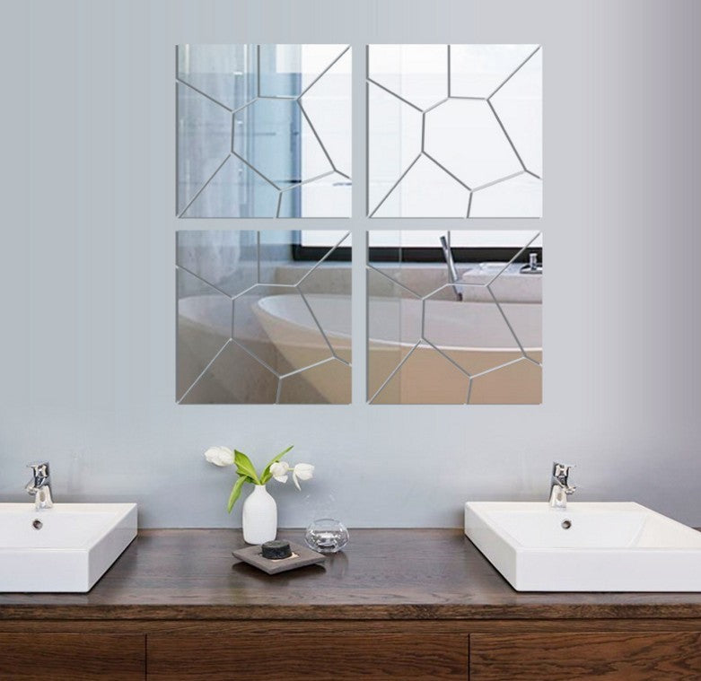 Home Decoration Geometric Puzzle Combination Mirror Wall Stickers Bedside Ice Crack