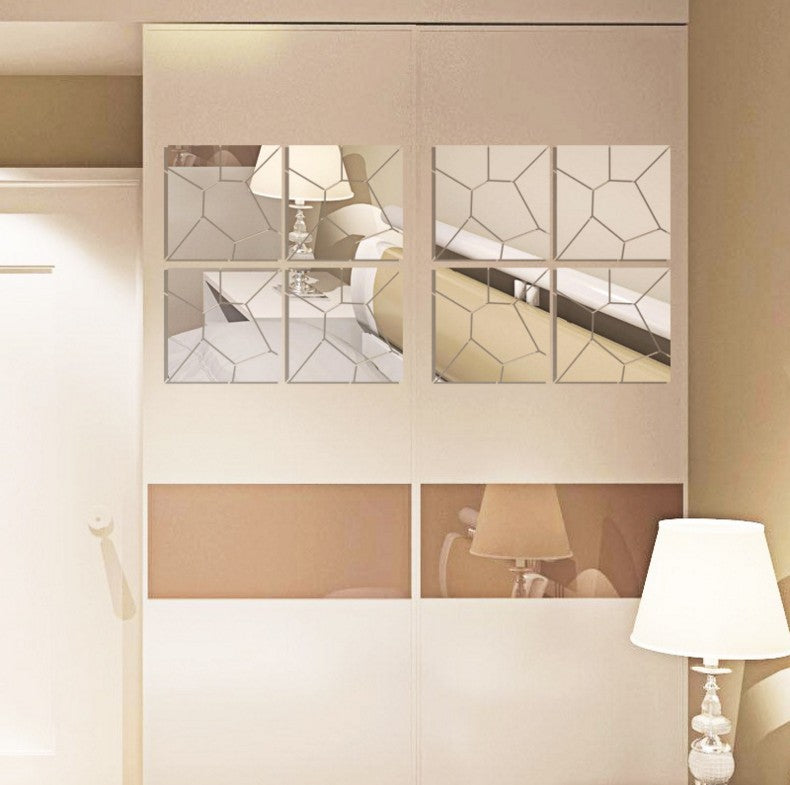 Home Decoration Geometric Puzzle Combination Mirror Wall Stickers Bedside Ice Crack