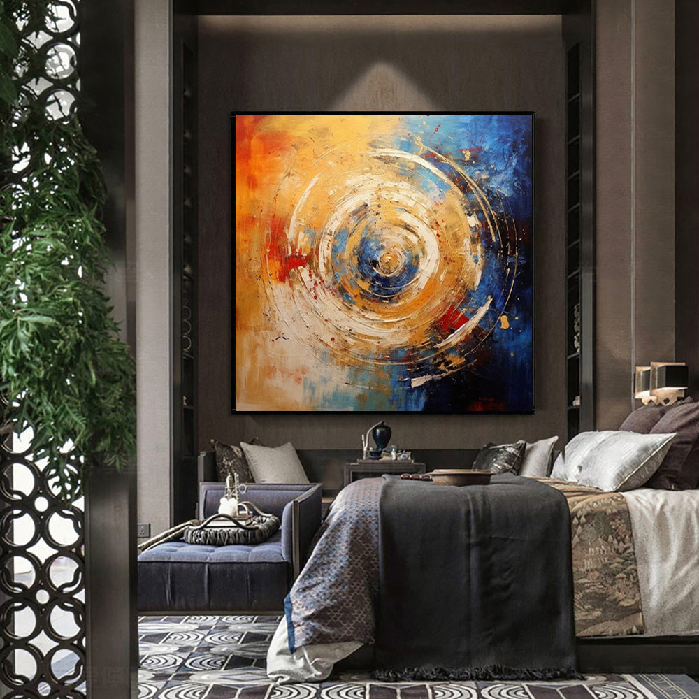 Handmade Oil Painting Canvas Wall Art Decoration Modern Orange Blue Circle Abstract Square Home Dining Room Bedroom Decor Rolled Frameless Unstretched Painting