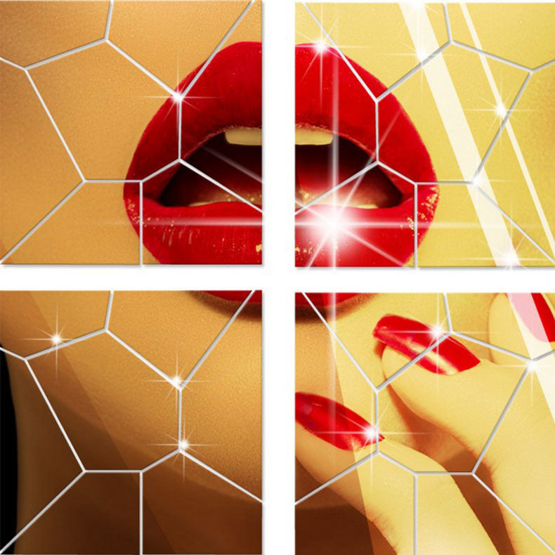 Home Decoration Geometric Puzzle Combination Mirror Wall Stickers Bedside Ice Crack