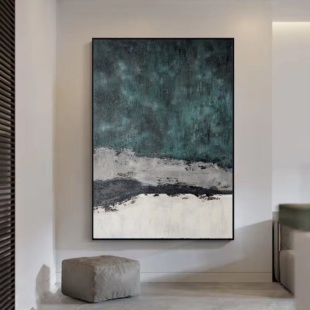 Large Abstract Handmade Painting Retro Green Texture Abstract Wall Art  Wabi-sabi Modern Home Living Room Decor