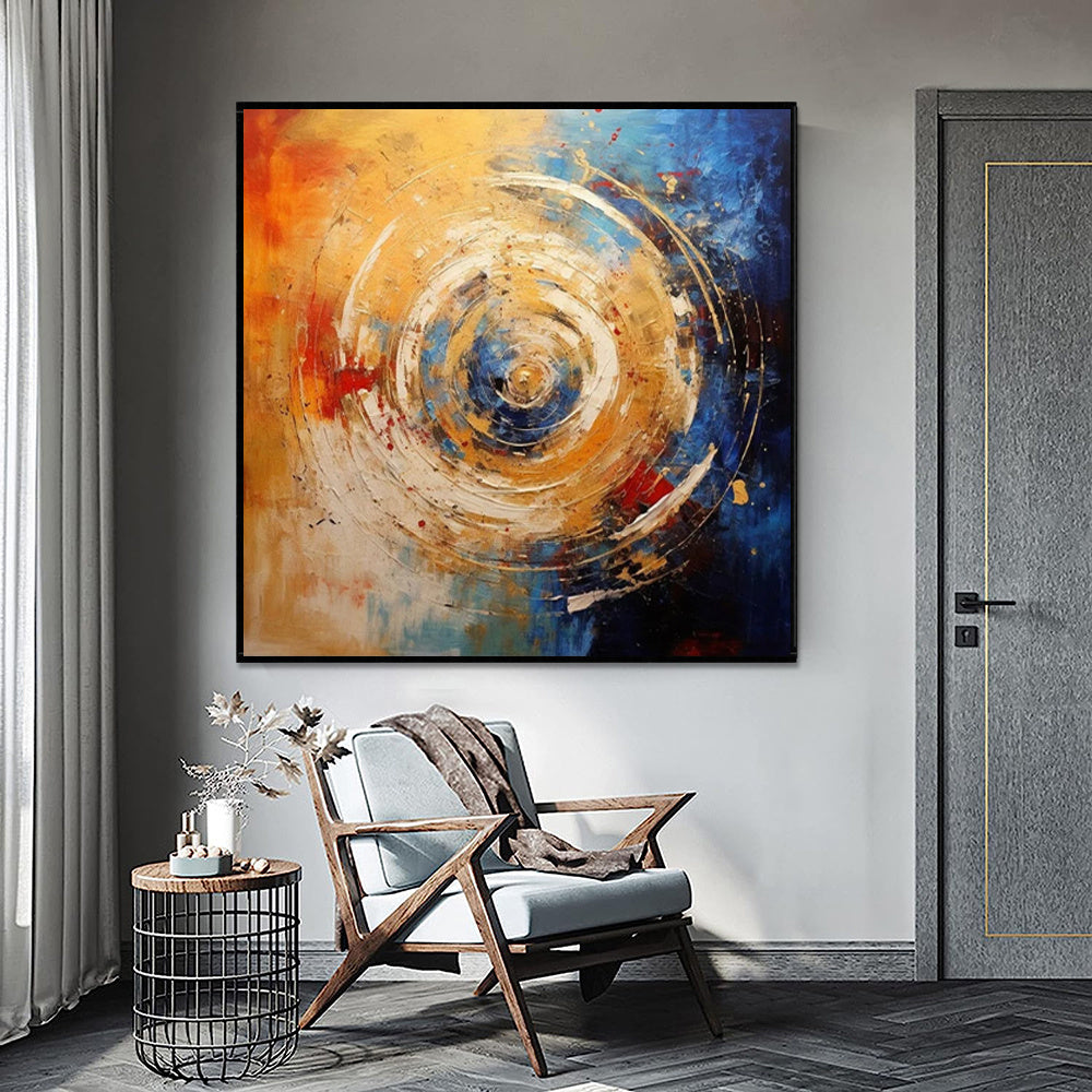 Handmade Oil Painting Canvas Wall Art Decoration Modern Orange Blue Circle Abstract Square Home Dining Room Bedroom Decor Rolled Frameless Unstretched Painting