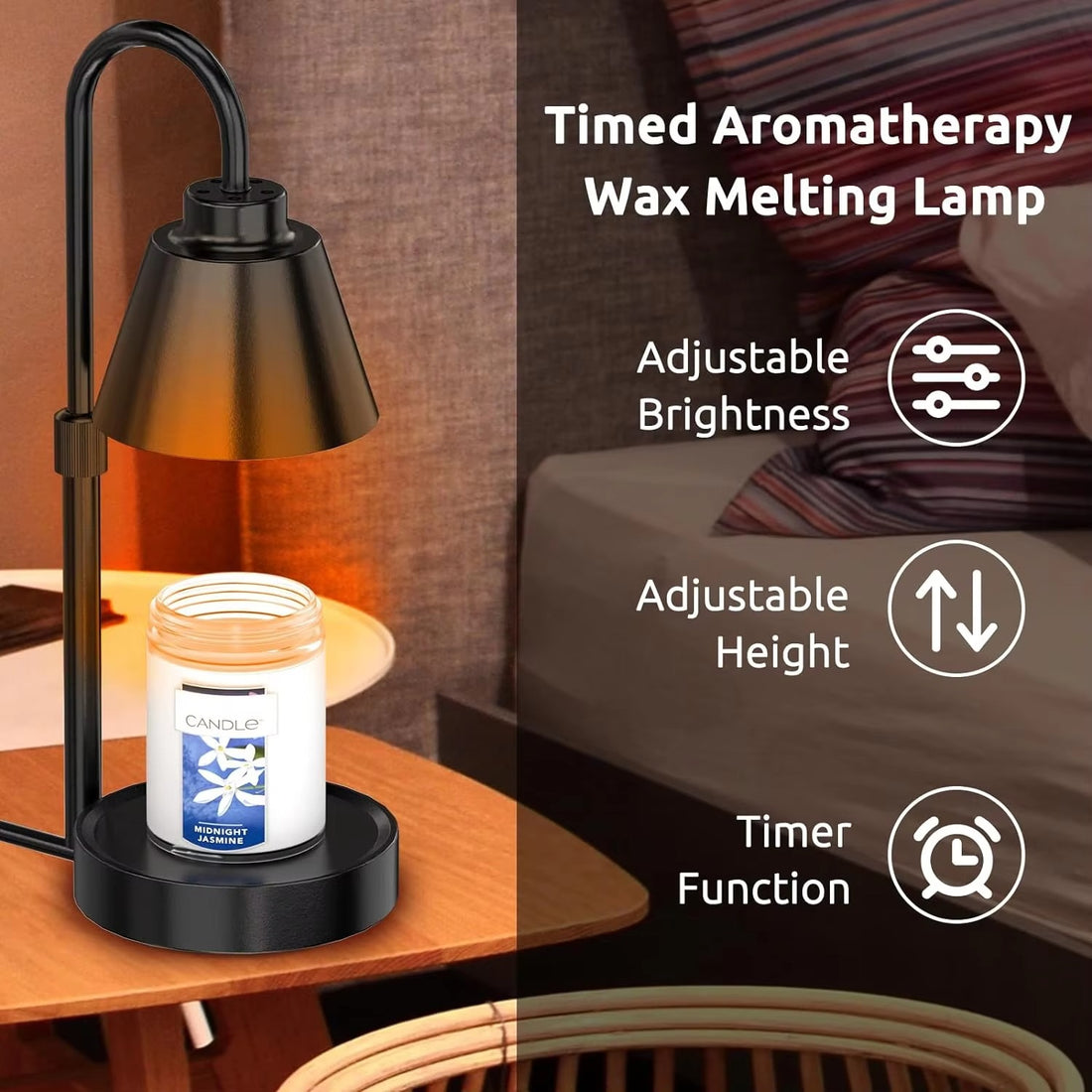 Candle Warmer Lamp Timer, Dimmable Adjustable Height Wax Melt for Large 3 Wicks Scented Candles (Up to D-4/H-6.6 Inches)